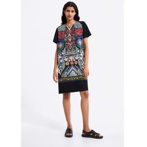 ZARA Textured Print Dress Black Sz L